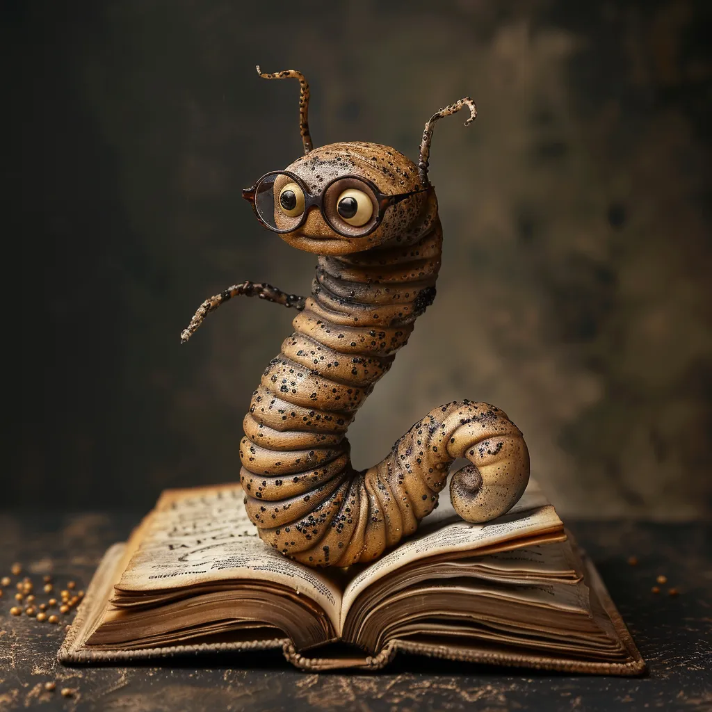 A small worm curling through the pages of an open book