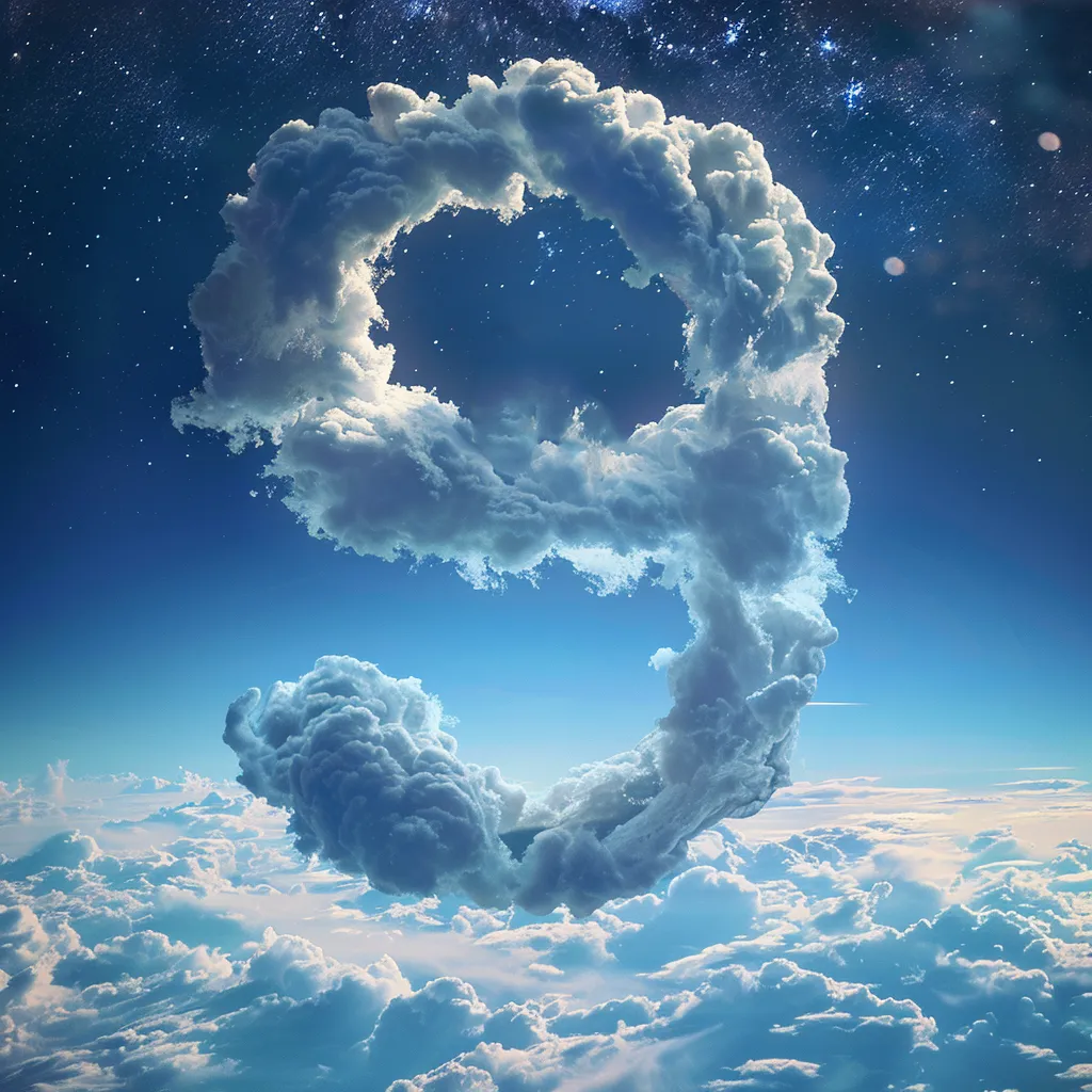 A huge white cloud curled into the shape of the number nine