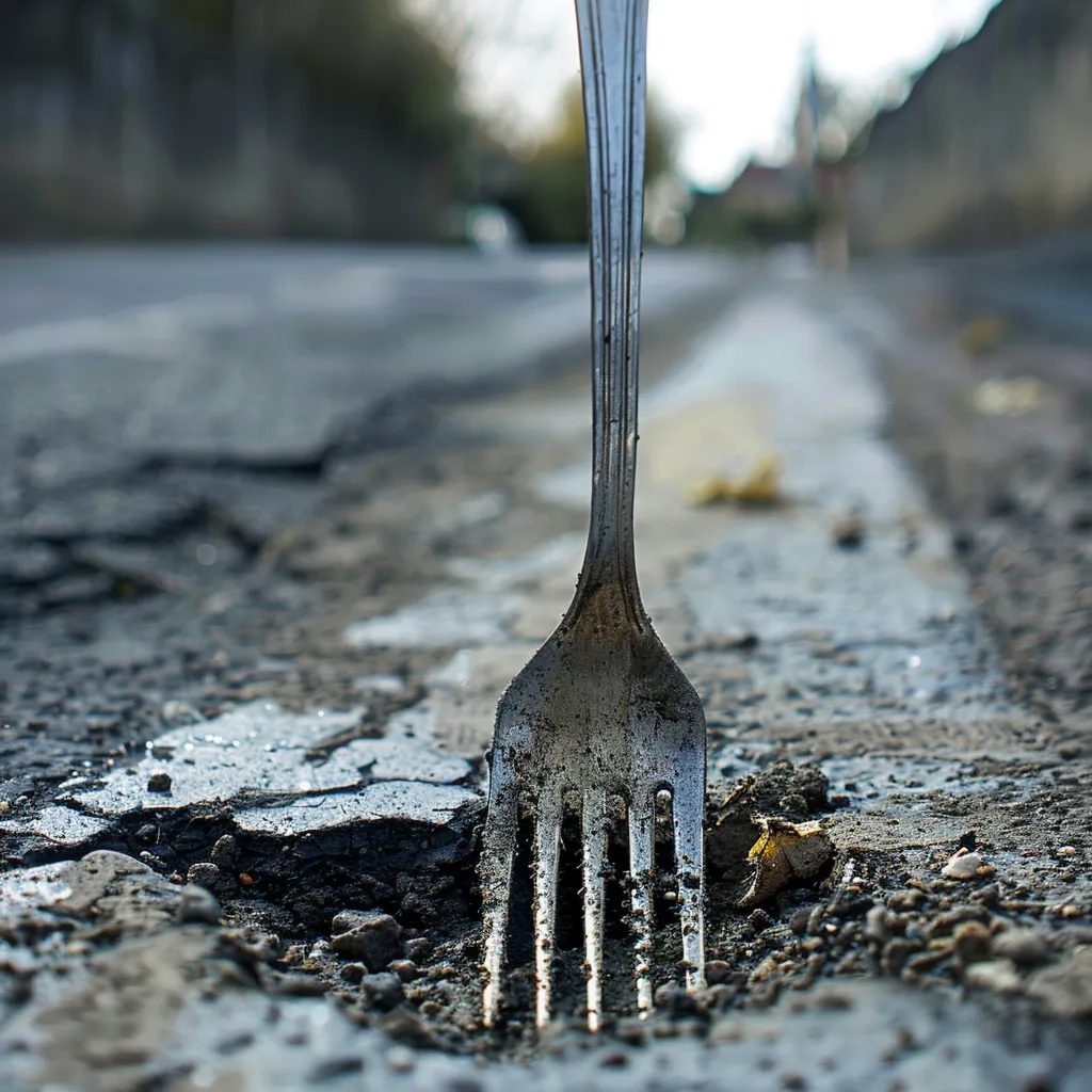 A dining fork planted at the point where a road divides in two