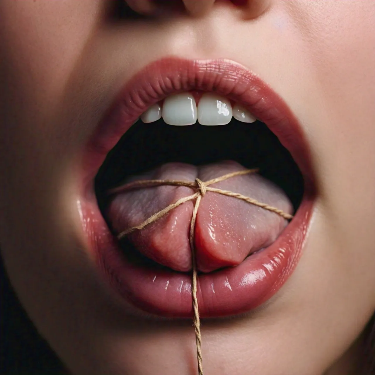 A tongue shown knotted and tied like a piece of rope